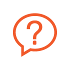 orange inquiry icon with question mark inside a quoatation thought bubble