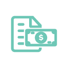 teal loanpay icon showing dollar bill overlaying a document