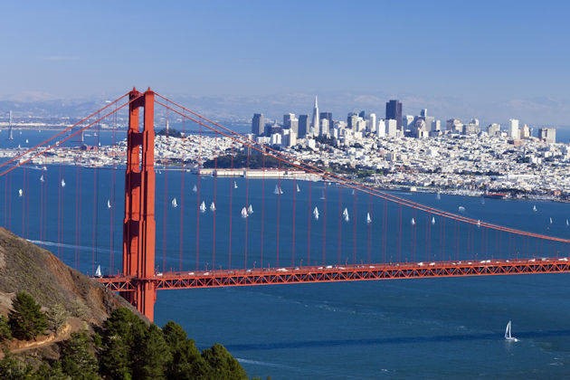 image of San Francisco bay, Golden Gate bridge and San Francisco skyline