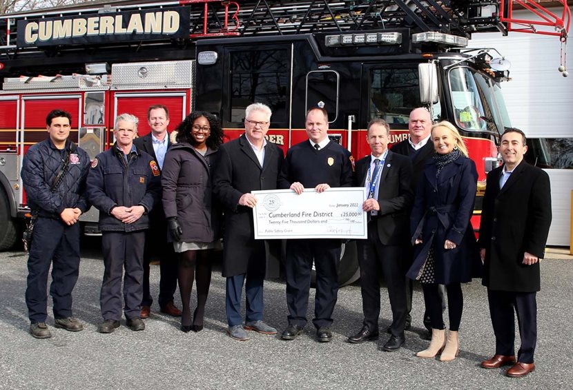 Cumberland fire department with grant check